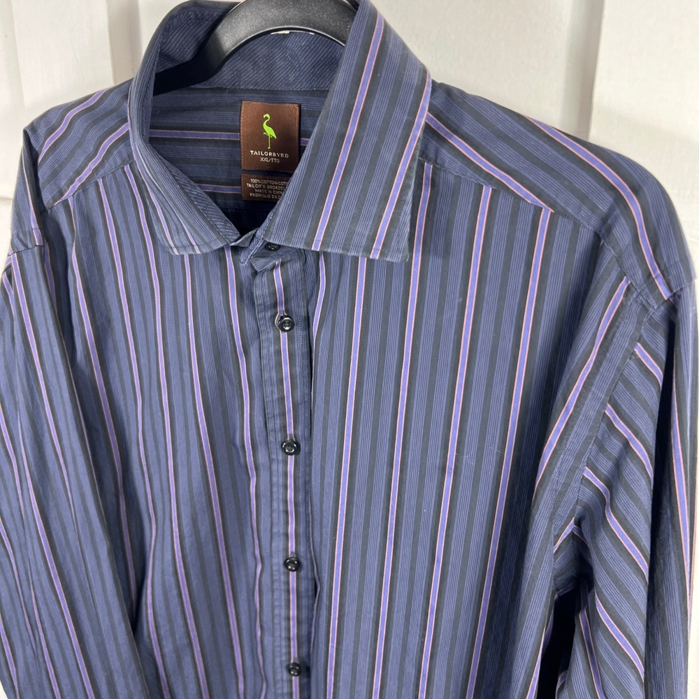 Tailorbyrd Mens XXL Navy Blue Purple Striped Cotton Broadcloth Button Down Shirt